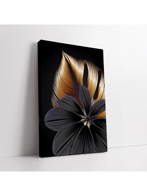 Mushen Studio Soyut Altın ve Siyah Modern Yapraklar Dekoratif , Sanatsal Trend Modern Tasarım Tablo Kanvas Tablo D