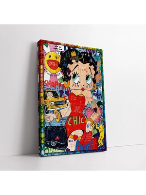 Mushen Studio Baksy Pop Art Betty Boop Kanvas Tablo Duvar Dekoru Salon Ofis Yatak Odası