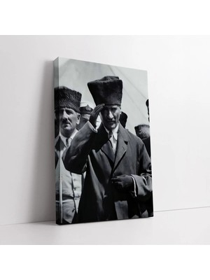 Mushen Studio Atatürk Selamı Siyah Beyaz Kanvas Tablo Duvar Dekoru Salon Ofis Yatak Odası