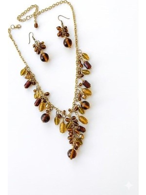 Royaleks Taşlı Set Kolye - Kahverengi