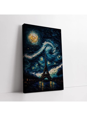 Mushen Studio Van Gogh Yıldızlı Gece Temalı Eyfel Kulesi Manzarası  Minimalist Eyfel Duvar Dekoru Kanvas Tablo Duv