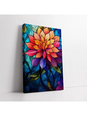 Mushen Studio Soyut Vitray Desenli Çiçekler , Renkli Soyut Çiçekler Dekoratif Tablo, Premium Kalite Kanvas Tablo D