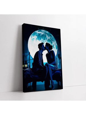 Mushen Studio Ay Işığında Romantik Öpüşme Kanvas Tablo Duvar Dekoru Salon Ofis Yatak Odası