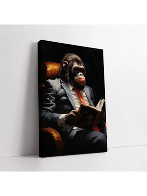 Mushen Studio Kitap Okuyan Profesör Goril Dekoratif , Kitap Odası Kütüphane Için Dekor, Modern Tablo Kanvas Tablo