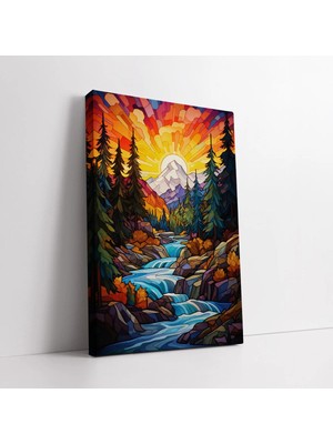 Mushen Studio Montana Glacier Ulusal Parkı Suluboya Görünümlü Kanvas Tablo Duvar Dekoru Salon Ofis Yatak Odası