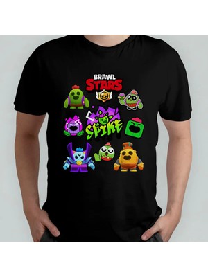 Pixxa Brawl Stars Spike Unisex %100 Pamuklu Bisiklet Yaka T-Shirt