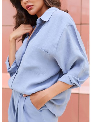 Brandhills Gri  Mavi Renk Modal Karışımlı Oversize Gömlek