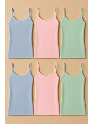 QKK Kadın Pamuklu Likralı Raporlu Ribana Ip Askılı Penye 6'lı Atlet Q6K4K2T0KA