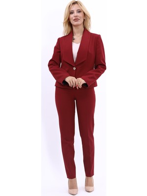 Önder Özsoy Amerikan Yaka Kısa Klasik Ceket & Dar Paça Pantolon-Bordo - 1032510