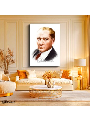 Tablofest Dikey Kanvas Tablo Atatürk Mavi Gözlü Yüz Atatürk Tablosu Ev Ofis Duvar Dekoru
