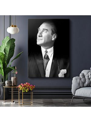 Tablofest Dikey Kanvas Tablo Atatürk Desenli Kravat Atatürk Tablosu Ev Ofis Duvar Dekoru