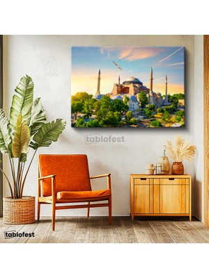 Tablofest Yatay Kanvas Tablo Ayasofya Camii Tarihi Yarımada Şehir Mimari Tablo Ev Ofis Duvar Dekoru