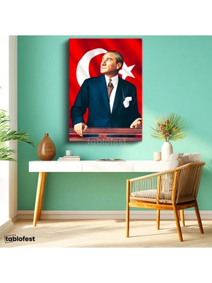 Tablofest Dikey Kanvas Tablo Atatürk Ufka Bakış Atatürk Tablosu Ev Ofis Duvar Dekoru