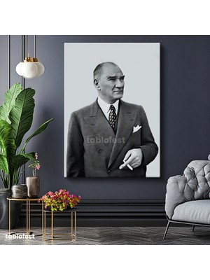 Tablofest Dikey Kanvas Tablo Atatürk Ceketli Duruş Atatürk Tablosu Ev Ofis Duvar Dekoru