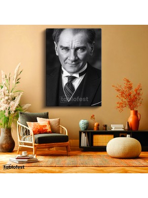 Tablofest Dikey Kanvas Tablo Atatürk Çizgili Kravat Klasik Giyim Atatürk Tablosu Ev Ofis Duvar Dekoru