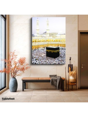 Tablofest Dikey Kanvas Tablo Kabe Mescidi Haram Tavaf Alanı Dini Islami Tablo Ev Ofis Duvar Dekoru