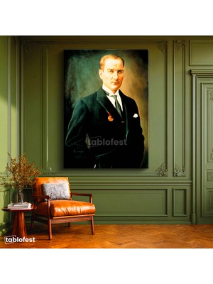 Tablofest Dikey Kanvas Tablo Atatürk Madalyalı Duruş Atatürk Tablosu Ev Ofis Duvar Dekoru