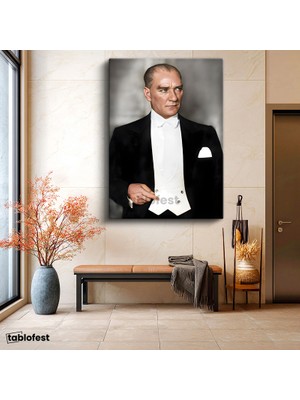 Tablofest Dikey Kanvas Tablo Atatürk Beyaz Papyonlu Frak Atatürk Tablosu Ev Ofis Duvar Dekoru