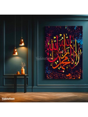 Tablofest Dikey Kanvas Tablo Renkli Boya Efektli Hat Sanatı Dini Islami Tablo Ev Ofis Duvar Dekoru