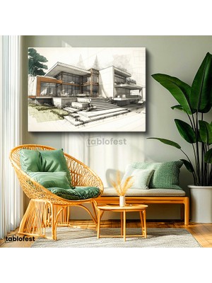 Tablofest Yatay Kanvas Tablo Modern Villa Mimari Tasarım Eskizi Mimar Tablosu Ev Ofis Duvar Dekoru