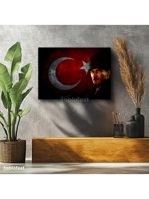 Tablofest Yatay Kanvas Tablo Atatürk Büyük Ay Yıldız Grafik Atatürk Tablosu Ev Ofis Duvar Dekoru