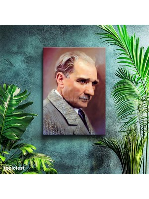 Tablofest Dikey Kanvas Tablo Atatürk Kürk Yakalı Atatürk Tablosu Ev Ofis Duvar Dekoru