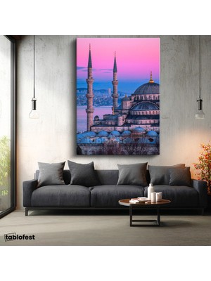 Tablofest Dikey Kanvas Tablo Sultanahmet Camii Gün Doğumu Renkleri Şehir Mimari Tablo Ev Ofis Duvar Dekoru