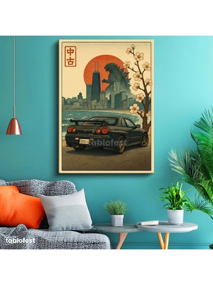 Tablofest Dikey Kanvas Tablo Nissan Skyline R34 Godzilla Temalı Nissan Skyline Tablosu Ev Ofis Duvar Dekoru