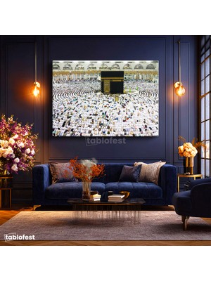 Tablofest Yatay Kanvas Tablo Kabe Tavaf Dairesel Insan Seli Dini Islami Tablo Ev Ofis Duvar Dekoru
