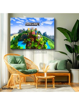 Tablofest Yatay Kanvas Tablo Macera Ekibi Tepe Üzerinde Minecraft Tablosu Ev Ofis Salon Duvar Dekoru