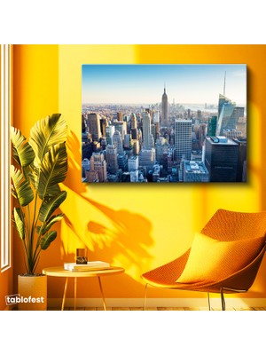 Tablofest Yatay Kanvas Tablo New York Empire State ve Binalar Şehir Mimari Tablo Ev Ofis Duvar Dekoru