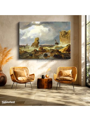 Tablofest Yatay Kanvas Tablo C.d. Friedrich Batık Gemi Fırtınalı Deniz Kayalık Ressam Tablosu Ev Ofis Dekoru