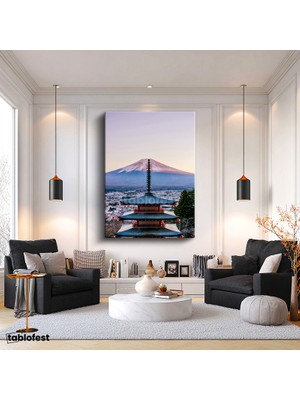 Tablofest Dikey Kanvas Tablo Japonya Pagoda ve Fuji Dağı Şehir Mimari Tablo Ev Ofis Duvar Dekoru
