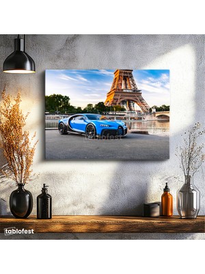 Tablofest Yatay Kanvas Tablo Bugatti Chiron Pur Sport Eyfel Kulesi Bugatti Tablosu Ev Ofis Duvar Dekoru
