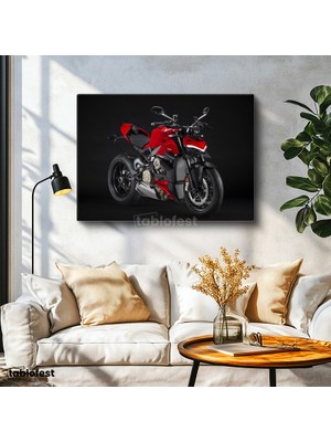 Tablofest Yatay Kanvas Tablo Ducati Streetfighter V4 Kırmızı Naked Motosiklet Tablosu Ev Ofis Duvar Dekoru