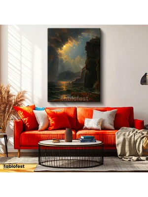 Tablofest Dikey Kanvas Tablo Thomas Cole Fırtınalı Deniz Kayalık Kıyı Ressam Tablosu Ev Ofis Dekoru