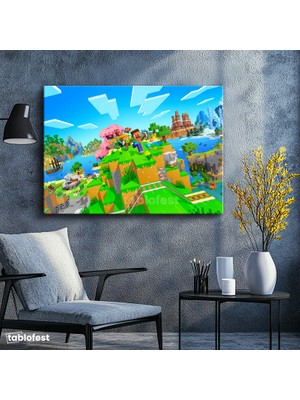 Tablofest Yatay Kanvas Tablo Agalarla Keşif Minecraft Tablosu Ev Ofis Salon Duvar Dekoru