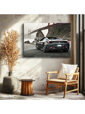 Tablofest Yatay Kanvas Tablo Ferrari 458 Spider Köprü Manzarası Ferrari Tablosu Ev Ofis Duvar Dekoru