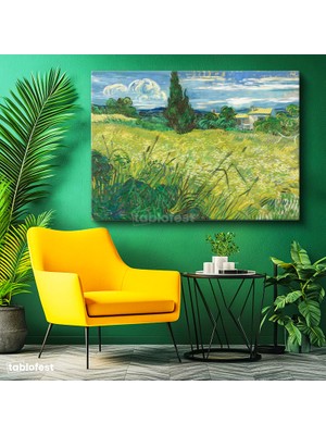 Tablofest Yatay Kanvas Tablo Van Gogh Selvi Ağacı ve Çayır Ressam Tablosu Ev Ofis Duvar Dekoru