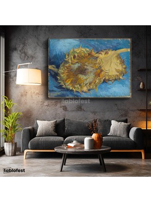 Tablofest Yatay Kanvas Tablo Van Gogh Ters Çevrilmiş Ayçiçeği Mavi Ressam Tablosu Ev Ofis Duvar Dekoru
