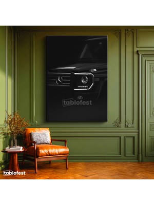 Tablofest Dikey Kanvas Tablo Siyah Mercedes G Serisi Ön Far ve Izgara Mercedes Tablosu Ev Ofis Duvar Dekoru