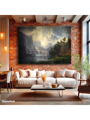 Tablofest Yatay Kanvas Tablo Albert Bierstadt Yosemite Vadisi Şelale ve Göl Işık Ressam Tablosu Ev Ofis Dekoru