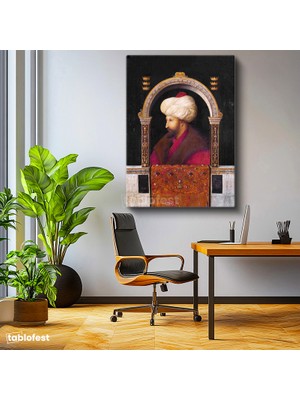 Tablofest Dikey Kanvas Tablo Fatih Sultan Mehmed Kemerli Kompozisyon Osmanlı Tablosu Ev Ofis Duvar Dekoru