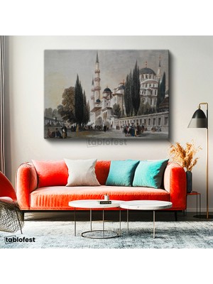Tablofest Yatay Kanvas Tablo Sultanahmet Camii Dış Avlu Osmanlı Tablosu Ev Ofis Duvar Dekoru