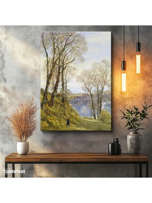 Tablofest Dikey Kanvas Tablo J.m.w. Turner Ağaçlık Arazi Uzaktan Yelkenli Ressam Tablosu Ev Ofis Duvar Dekoru