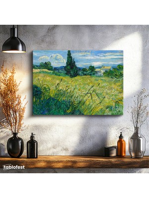 Tablofest Yatay Kanvas Tablo Van Gogh Selvili Çayır Çiftlik Evi Ressam Tablosu Ev Ofis Duvar Dekoru