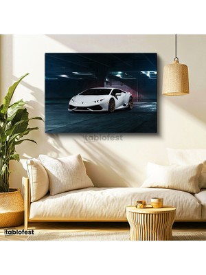 Tablofest Yatay Kanvas Tablo Lamborghini Huracan Garaj Temalı Spor Araba Lamborghini Tablosu Ev Ofis Dekoru
