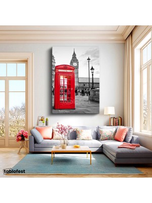 Tablofest Dikey Kanvas Tablo Londra Telefon Kulübesi ve Big Ben Şehir Mimari Tablo Ev Ofis Duvar Dekoru
