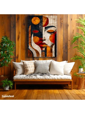 Tablofest Dikey Kanvas Tablo Geometrik Yüz Kompozisyonu Modern Sanat Tablosu Ev Ofis Duvar Dekoru