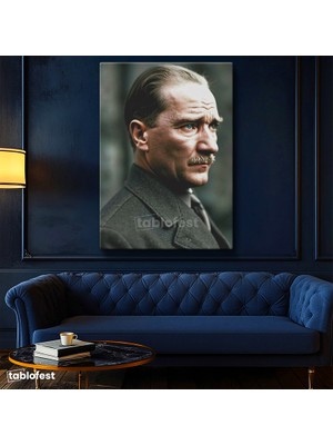 Tablofest Dikey Kanvas Tablo Atatürk Asil Duruş Palto Atatürk Tablosu Ev Ofis Duvar Dekoru
